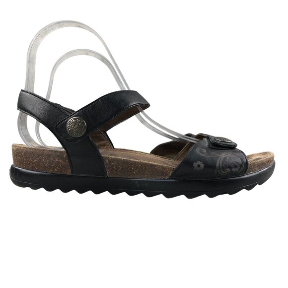 Dansko Women's EU 39 (8.5-9) Paola Black Leather Open Toe Hook Loop Sandals FAIR - Picture 1 of 16